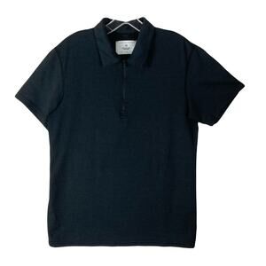 Nwot REIGNING CHAMP Polo Shirt M Black Zip Collared Short Sleeve